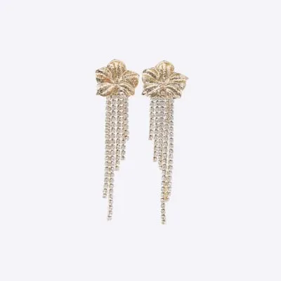 Gold Crystal Drop Flower Earrings sold by River Island