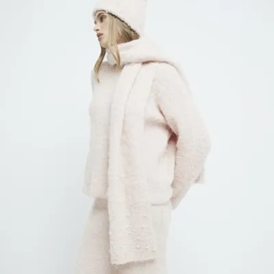 Pink Fluffy Brushed Pearl Embellished Scarf sold by River Island