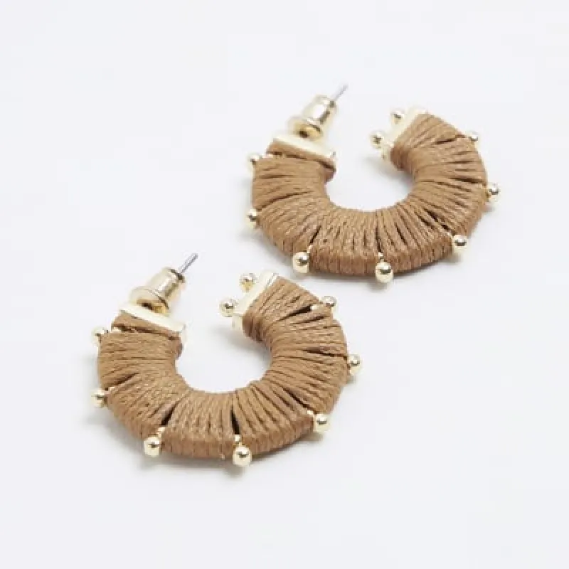 Brown Thread Wrap Hoop Earrings sold by River Island