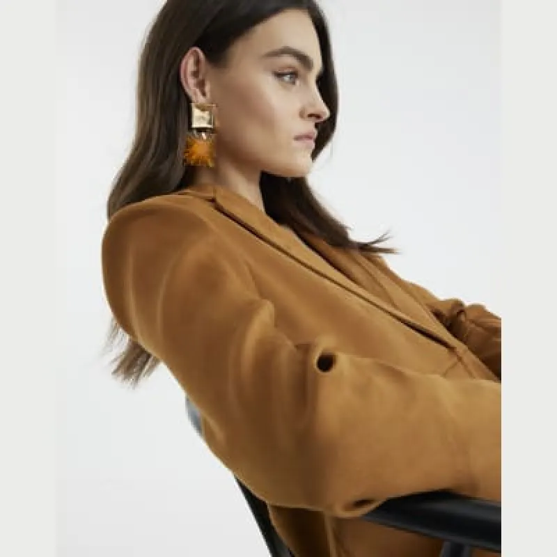 Brown Double Square Amber Drop Earrings sold by River Island