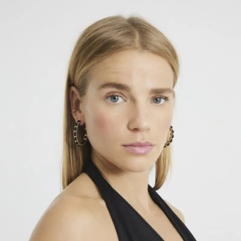 Black Thread Chain Hoop Earrings sold by River Island