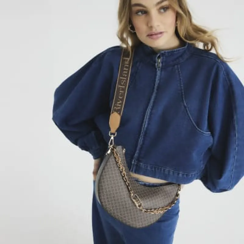 Brown Chain Scoop Monogram Cross Body Bag sold by River Island