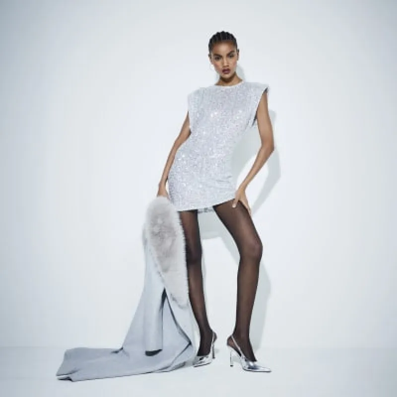 White Sequin Shoulder Padded Mini Dress sold by River Island