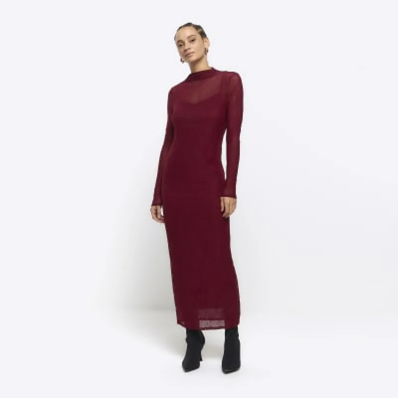 Red mesh bodycon maxi dress sold by River Island
