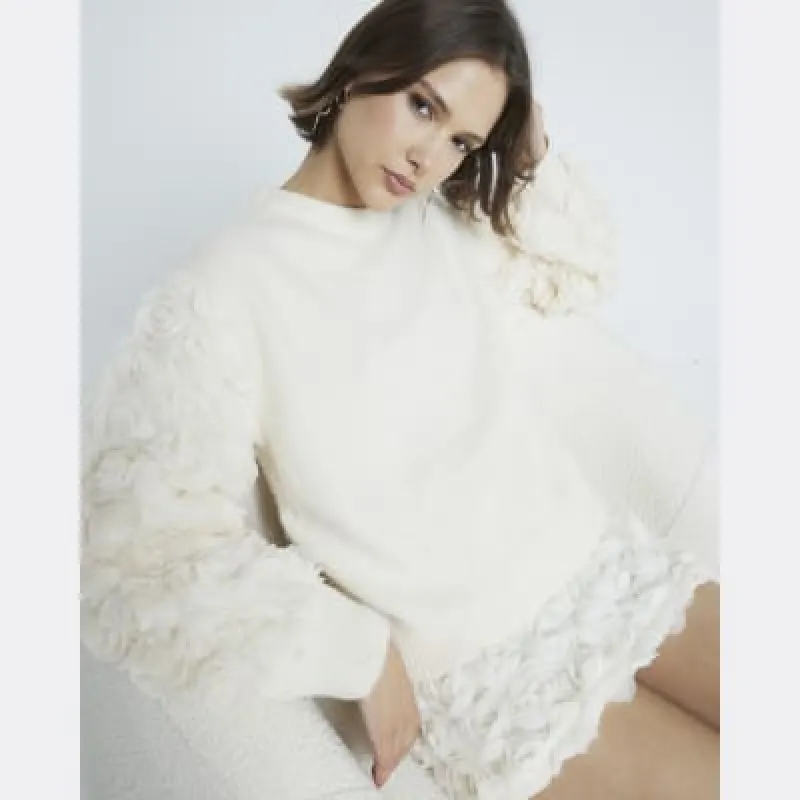 Beige Knitted 3D Flower Jumper made by River Island