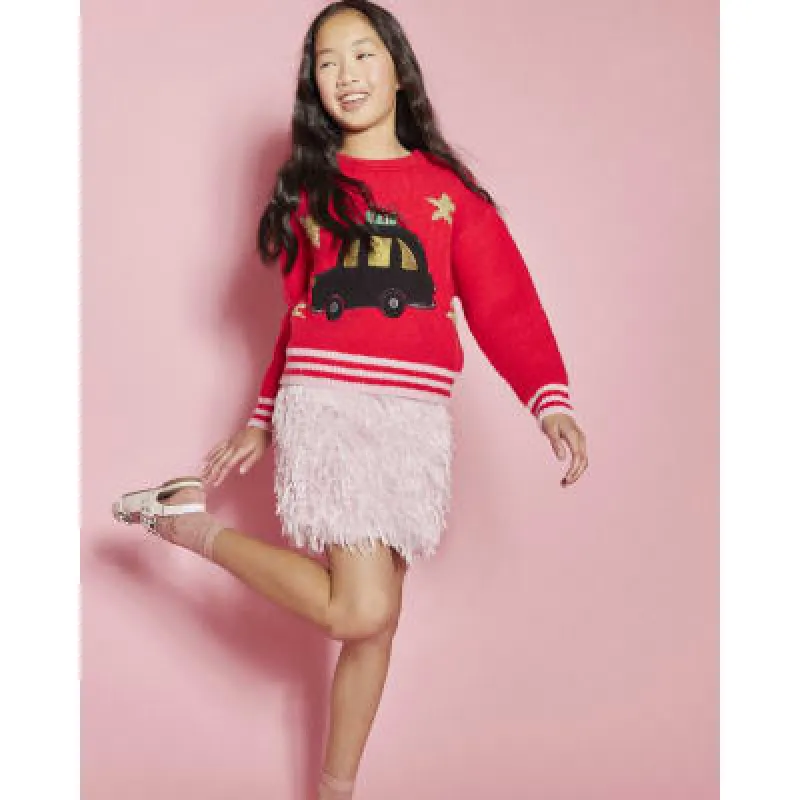 Girls Red Knitted Christmas Taxi Jumper sold by River Island