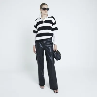 Black Faux Leather Cargo Straight Trousers sold by River Island