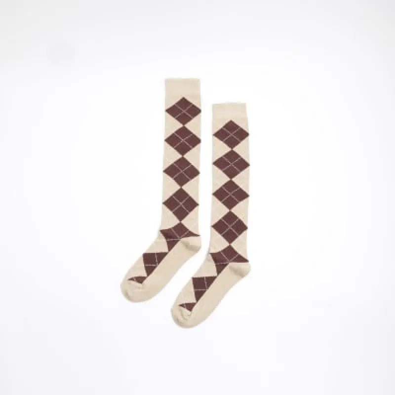 Brown Argyle Check Knee High Socks sold by River Island