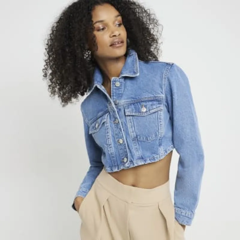 Blue Super Crop Denim Jacket sold by River Island