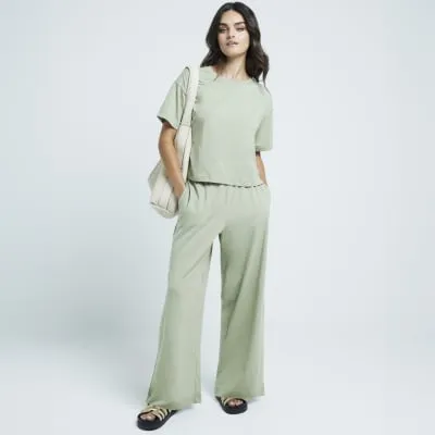 Khaki t-shirt and wide leg joggers set sold by River Island