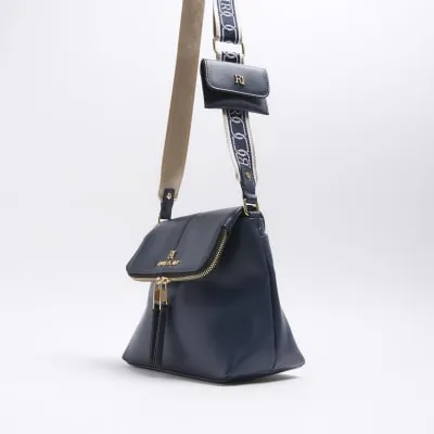 Navy Zip Messenger Cross Body Bag sold by River Island