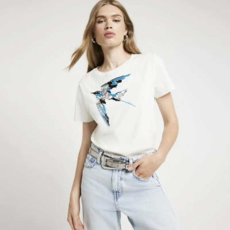 White embellished bird t-shirt sold by River Island