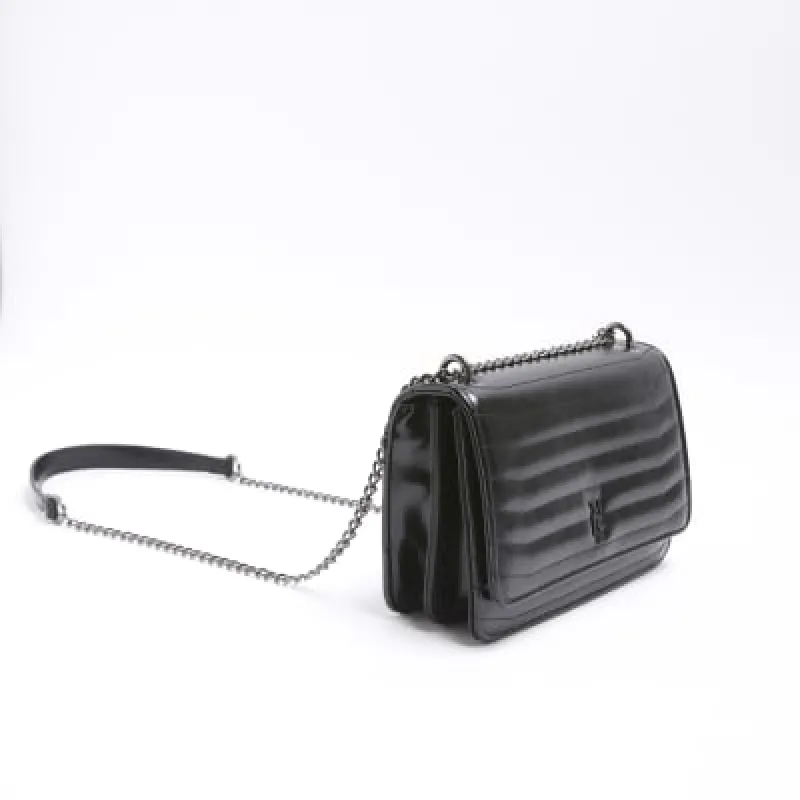 Black Quilted Chain Strap Shoulder Bag sold by River Island