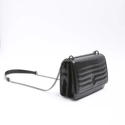 Black Quilted Chain Strap Shoulder Bag sold by River Island