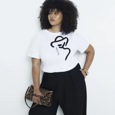 Plus white graphic linear t-shirt sold by River Island