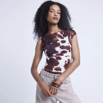 White Animal Print Drape Top sold by River Island