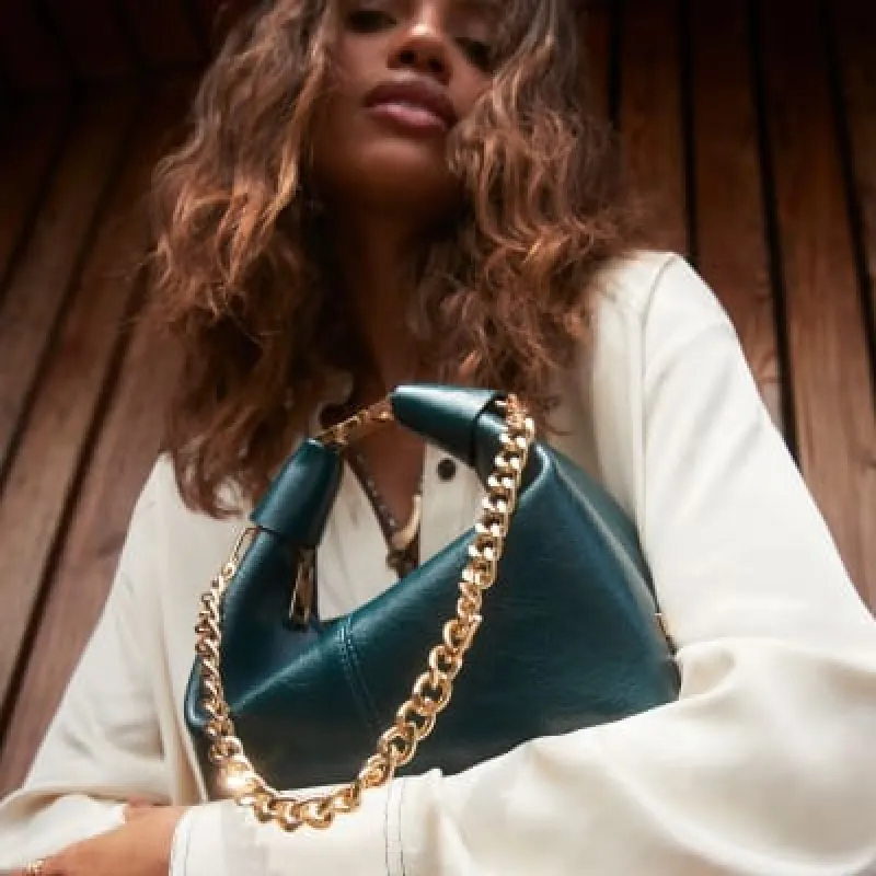 Green Buckle Handle Chain Clutch Bag sold by River Island