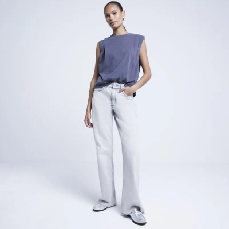 Grey washed pleated tank top sold by River Island