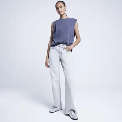 Grey washed pleated tank top sold by River Island