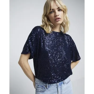 Navy sequin t-shirt sold by River Island