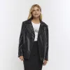 Black faux leather oversized biker jacket sold by River Island