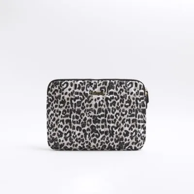 Beige quilted leopard print laptop bag sold by River Island