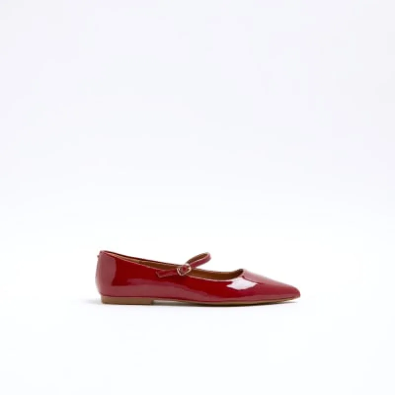 Red patent pointed ballet pumps sold by River Island