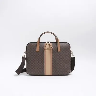 Brown monogram stripe laptop bag sold by River Island