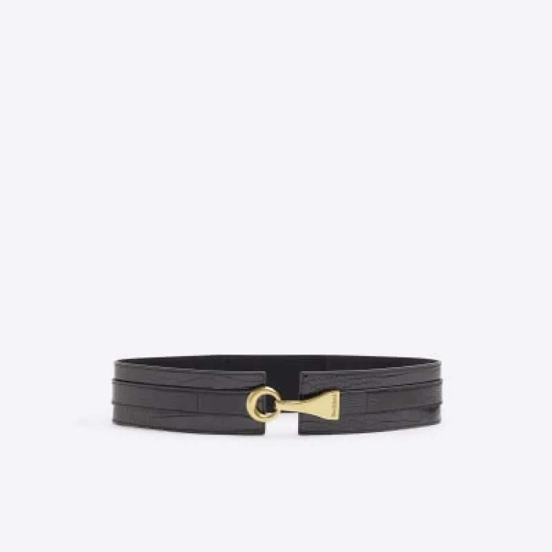 Black Croc Embossed Lobster Clip Belt sold by River Island