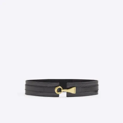 Black Croc Embossed Lobster Clip Belt sold by River Island