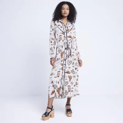 Beige western belted midi shirt dress sold by River Island