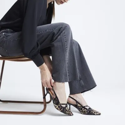 Brown leopard print sling back heeled shoes sold by River Island