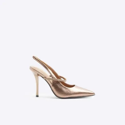 Bronze embellished sling back heeled shoes sold by River Island