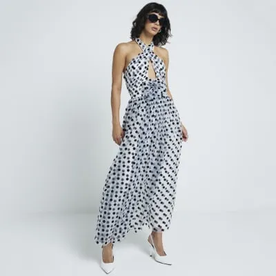 White spot cross halter neck swing maxi dress sold by River Island