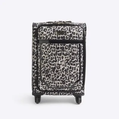Beige leopard print suitcase sold by River Island