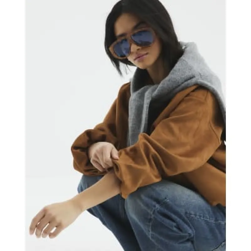 Brown Chunky Aviator Sunglasses sold by River Island