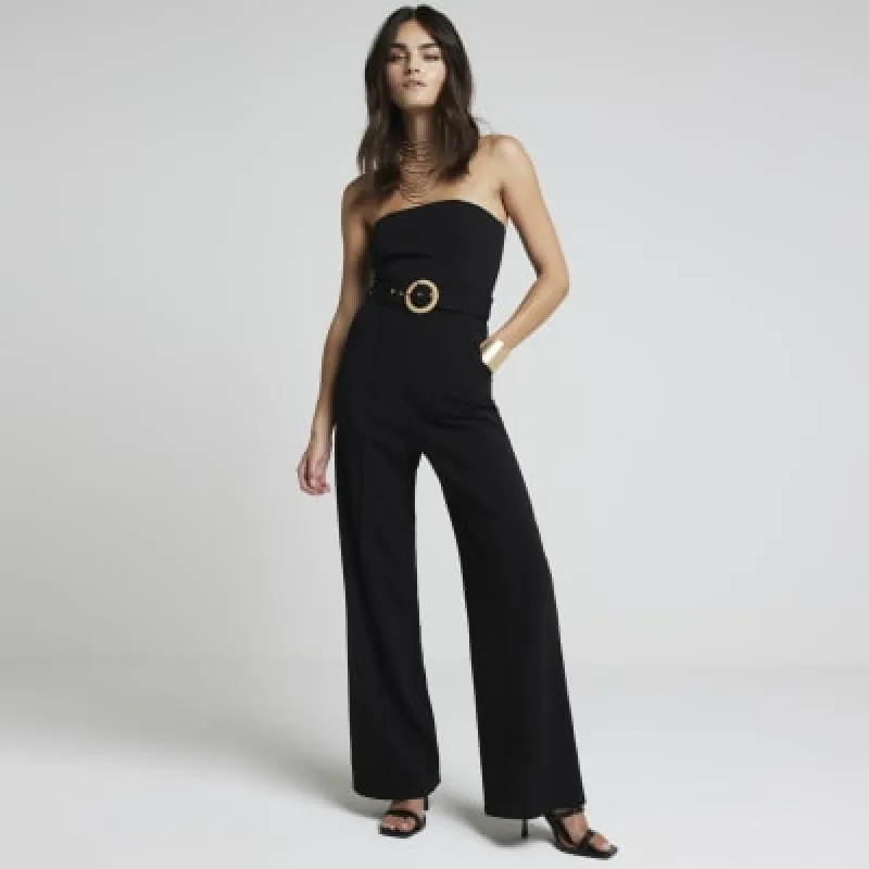 Black Belted Bandeau Jumpsuit sold by River Island