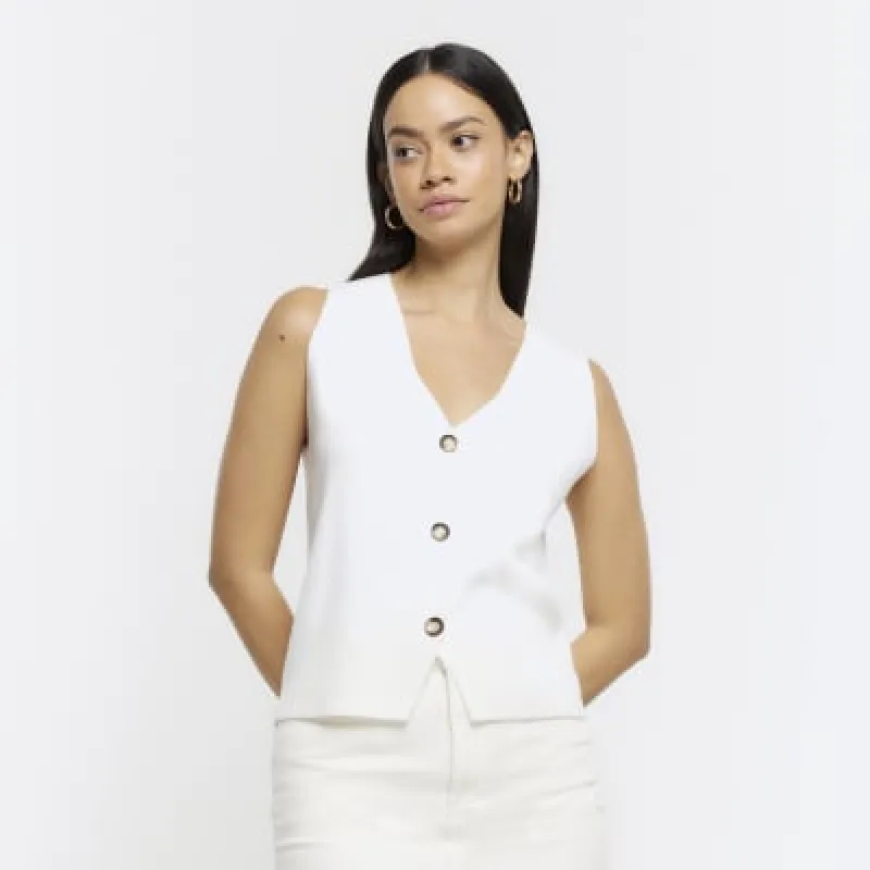 Cream knit button up waistcoat sold by River Island