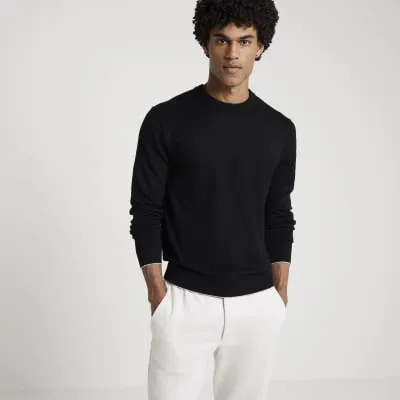 Black slim fit crew neck jumper sold by River Island