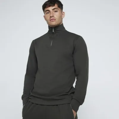 Khaki slim fit textured half zip sweatshirt sold by River Island