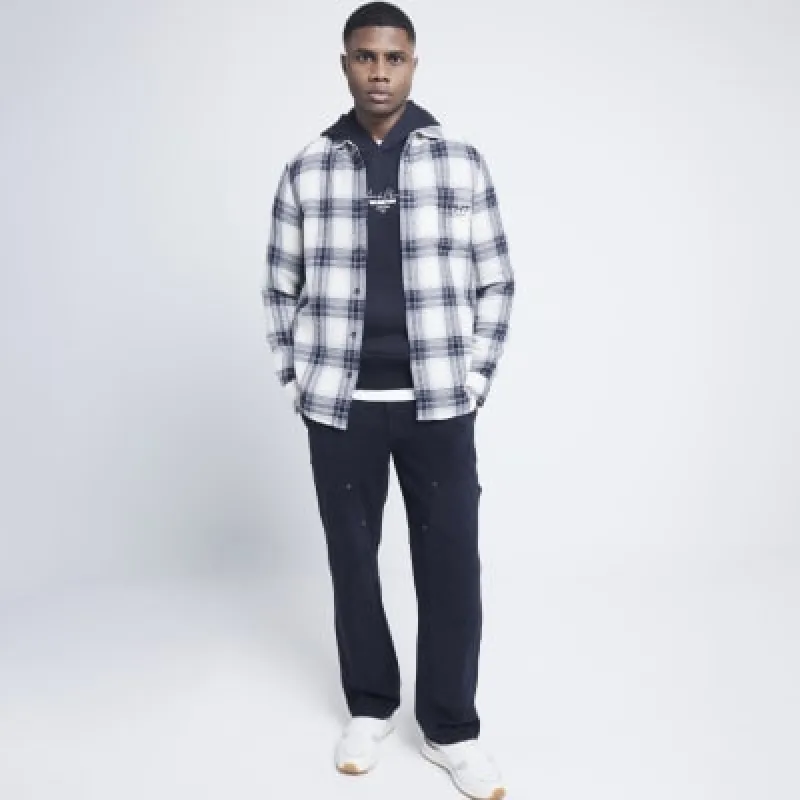 White regular fit Japanese check shirt sold by River Island