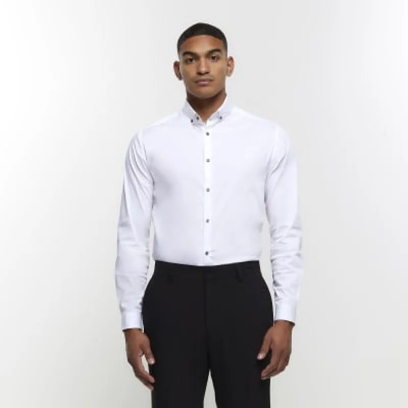 White Muscle fit stretch long sleeve Shirt sold by River Island