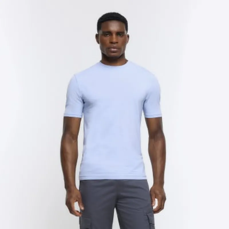 Blue muscle fit stretch t-shirt sold by River Island