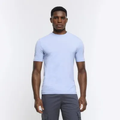 Blue muscle fit stretch t-shirt sold by River Island