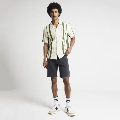 Khaki regular fit ribbed stripe shirt sold by River Island