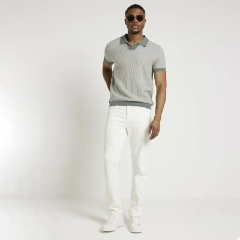 Blue slim fit knitted stripe polo sold by River Island