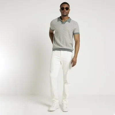 Blue slim fit knitted stripe polo sold by River Island