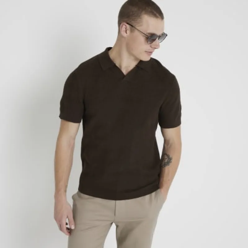 Brown slim fit diamond stitch t-shirt sold by River Island