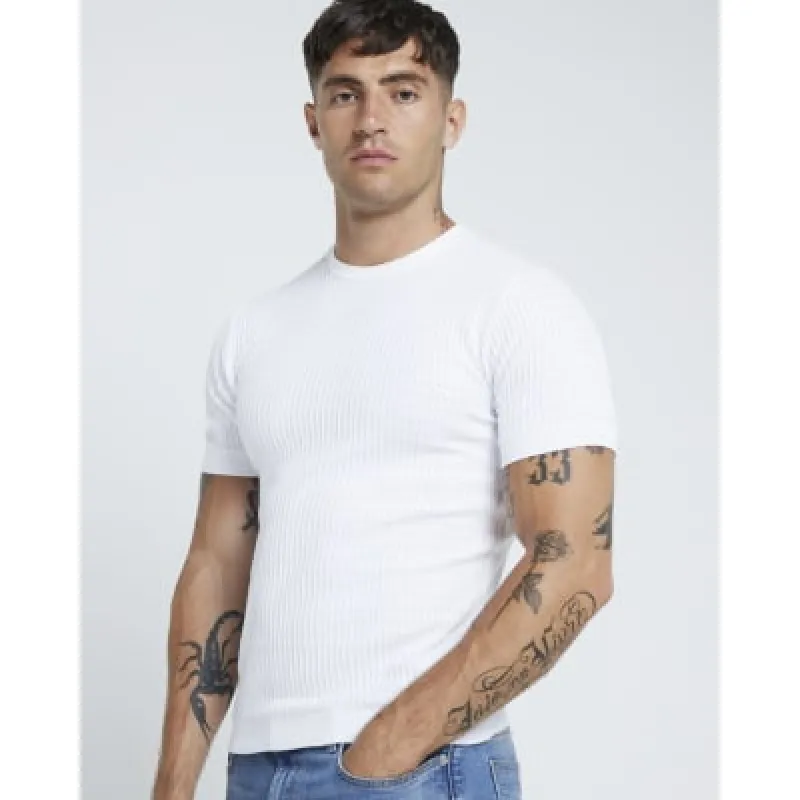 White muscle fit stretch knit t-shirt sold by River Island