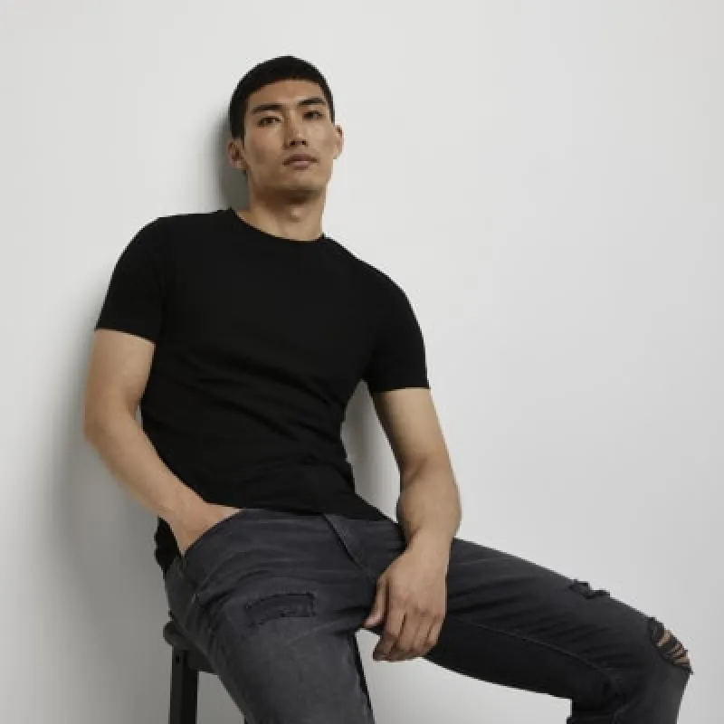 Black muscle fit stretch t-shirt sold by River Island